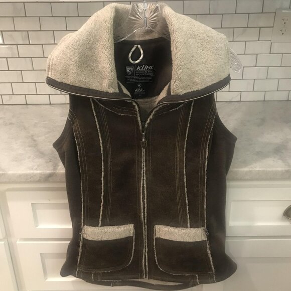 Kuhl Vest Womens Small Dani Sherpa Brown Suede Shearling Lined Jacket Fleece - Picture 1 of 13